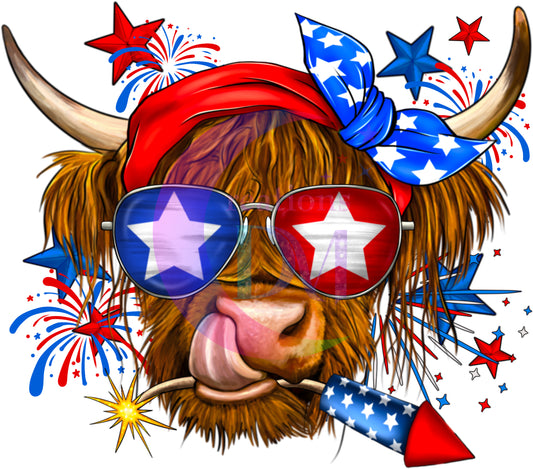 Fourth of July DTF - cow with glasses and bow