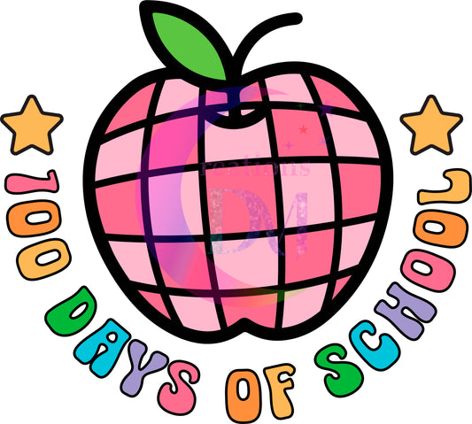 100 days of school - pink apple black outline