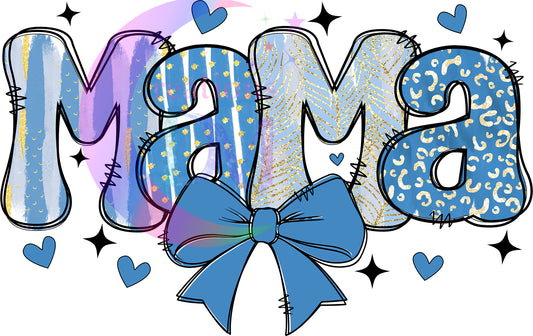 Mother's Day - MAMA blue with bow and hearts