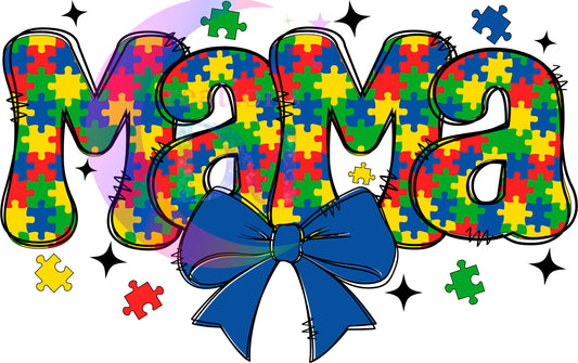 Autism - mama blue bow colorful