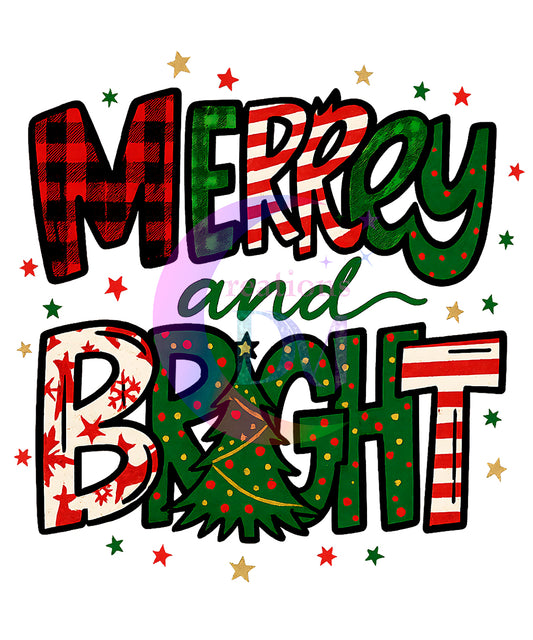 Christmas - MERRY AND BRIGHT green red and white
