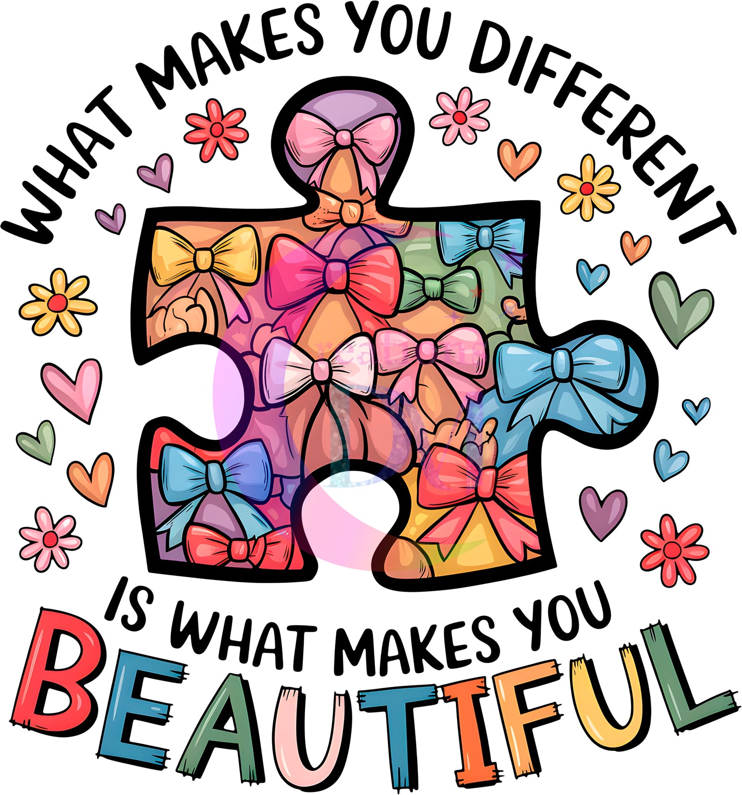 Autism - what makes you different is what makes you beautiful with bows inside