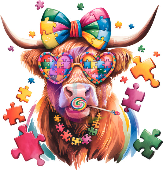 Autism - cow with autism bow and glasses