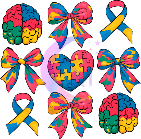 Autism - bow, ribbon , brain and heart