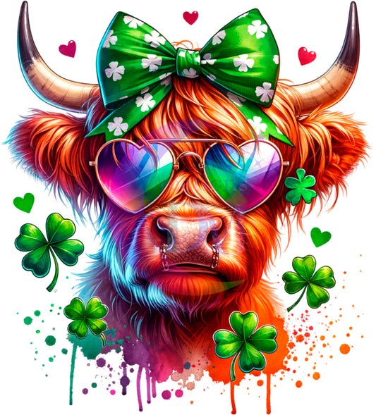ST PATRICKS - brown cow with green bow