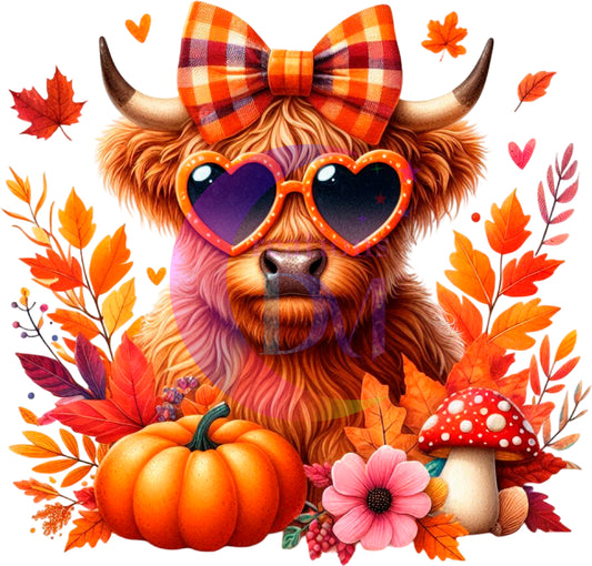 Fall DTF -red glasses cow