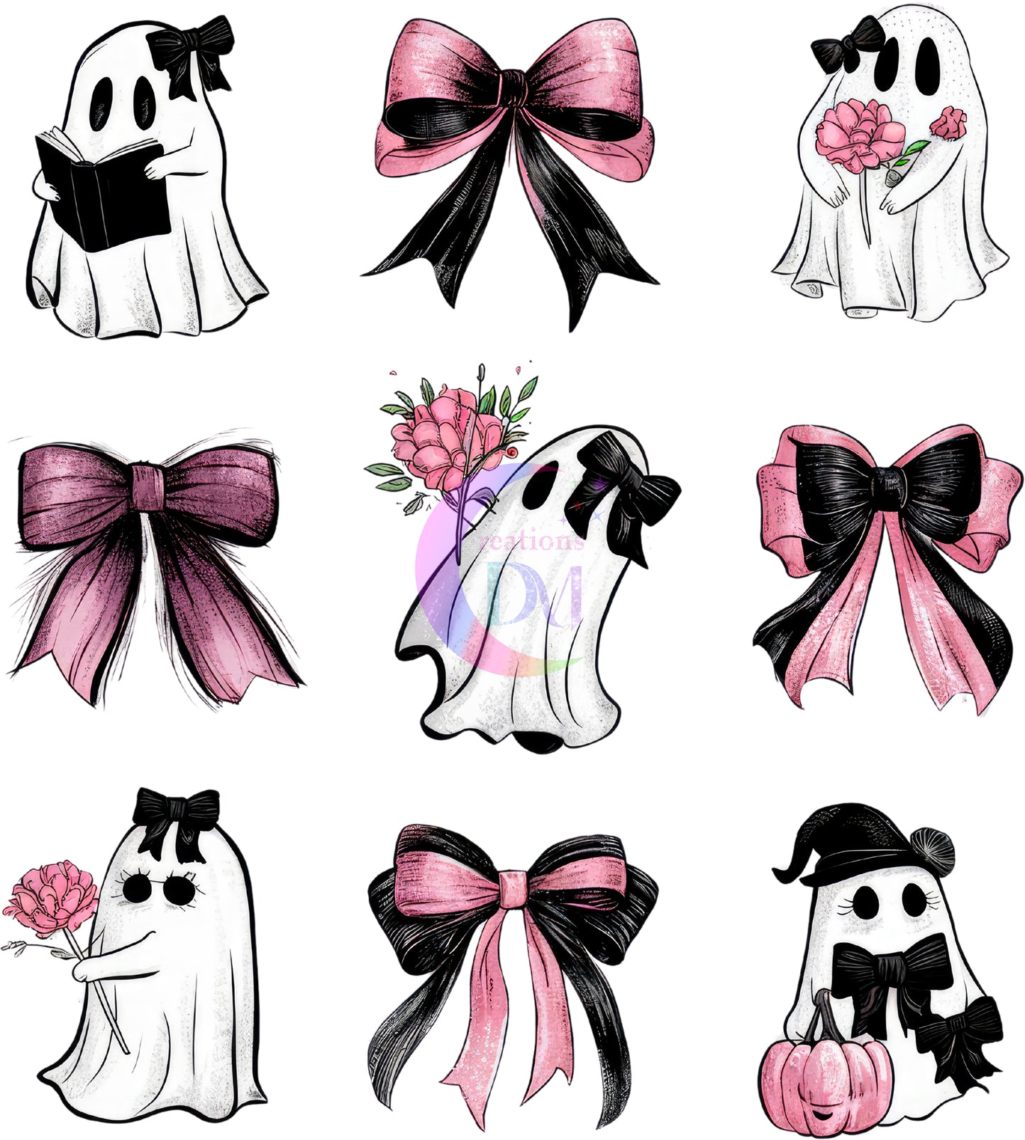 halloween DTF - Ghost - pink & black bow