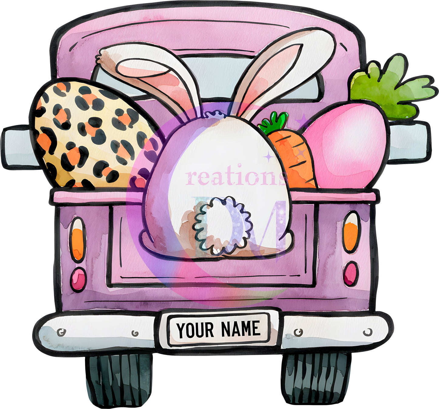Easter - pink truck with bunny tail