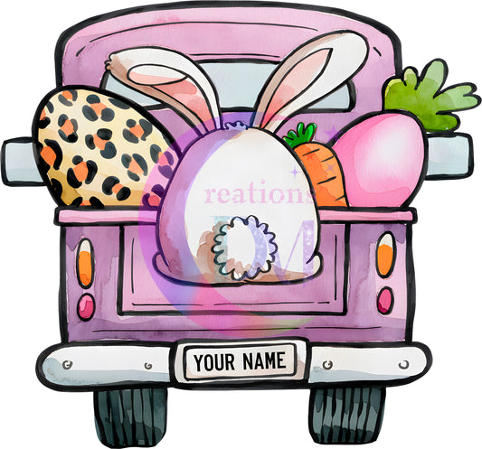 Easter - pink truck with bunny tail