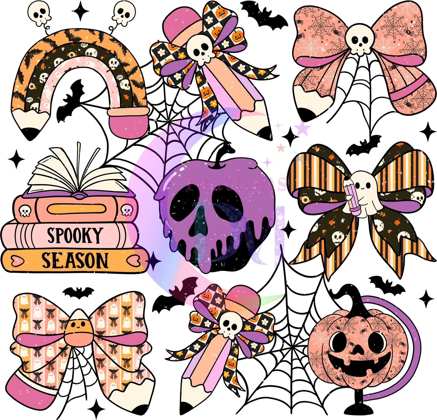 halloween DTF - pencils and bows skeletons