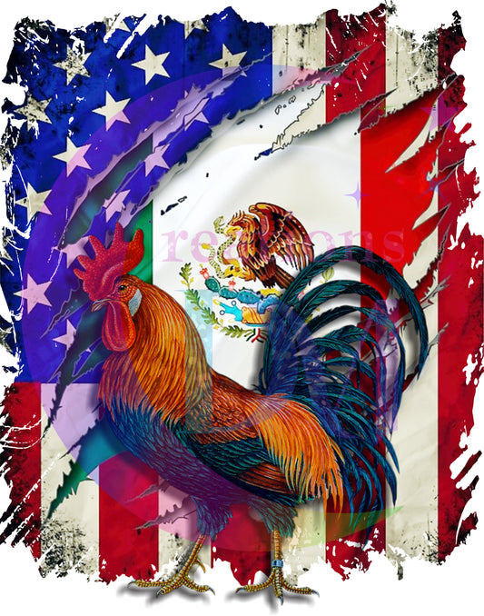 Fourth of July - rooster mexican American flag