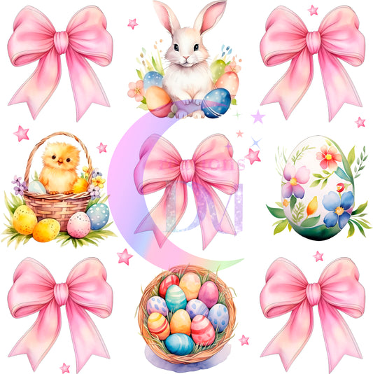 Easter -retro bunny, bow and basket