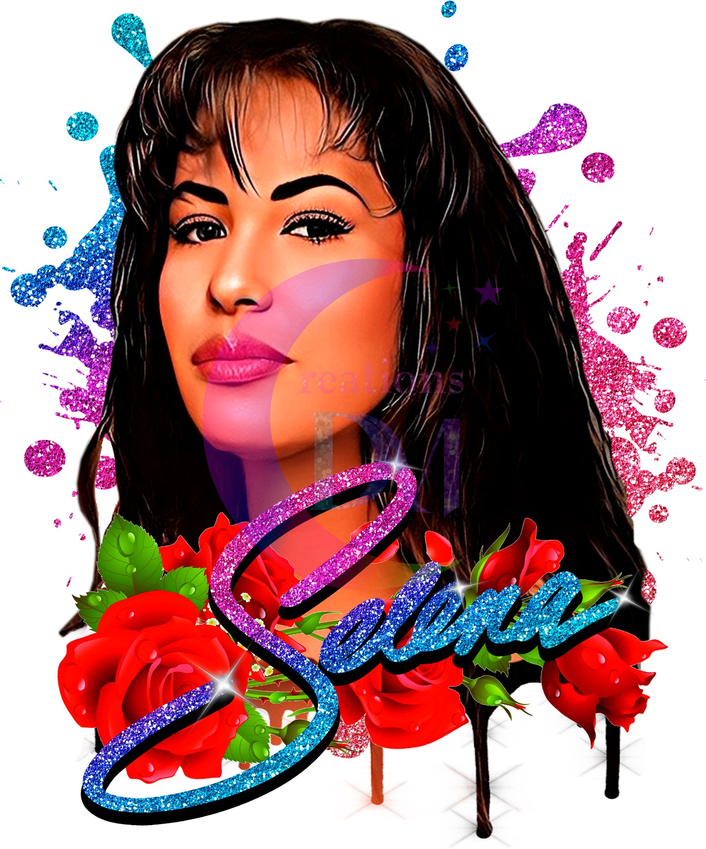 Artist - SELENA QUINTANILLA - Selena red roses and colorful name