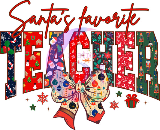 Christmas - santas favorite teacher bow