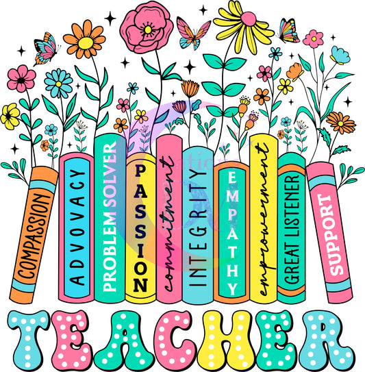 Teacher - TEACHER dots , flowers and books