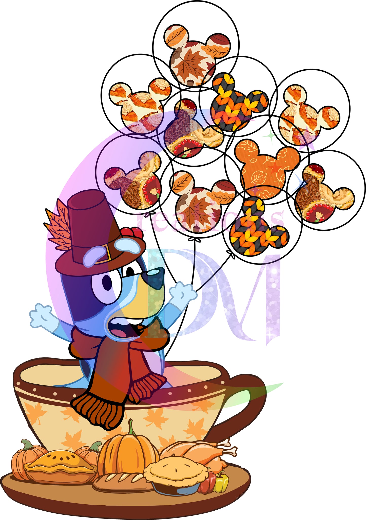 Thanksgiving DTF- Bluey - tea cup balloons
