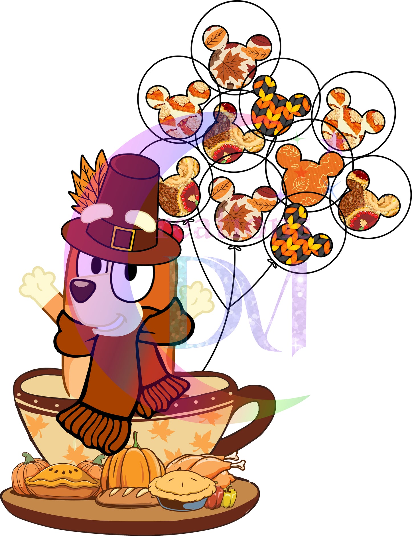 Thanksgiving DTF- Bluey - bingo - tea cup