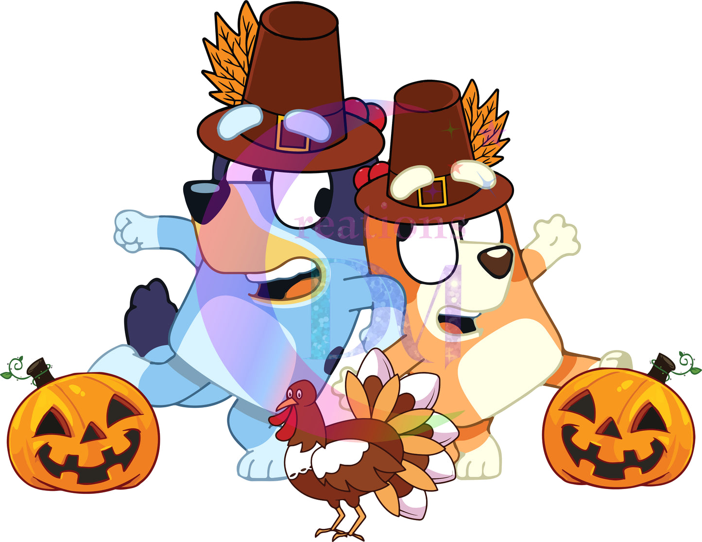 Thanksgiving DTF- Bluey - & Bingo pumpkins