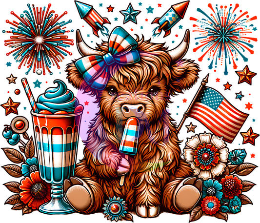Fourth of July DTF - cow with popsicle
