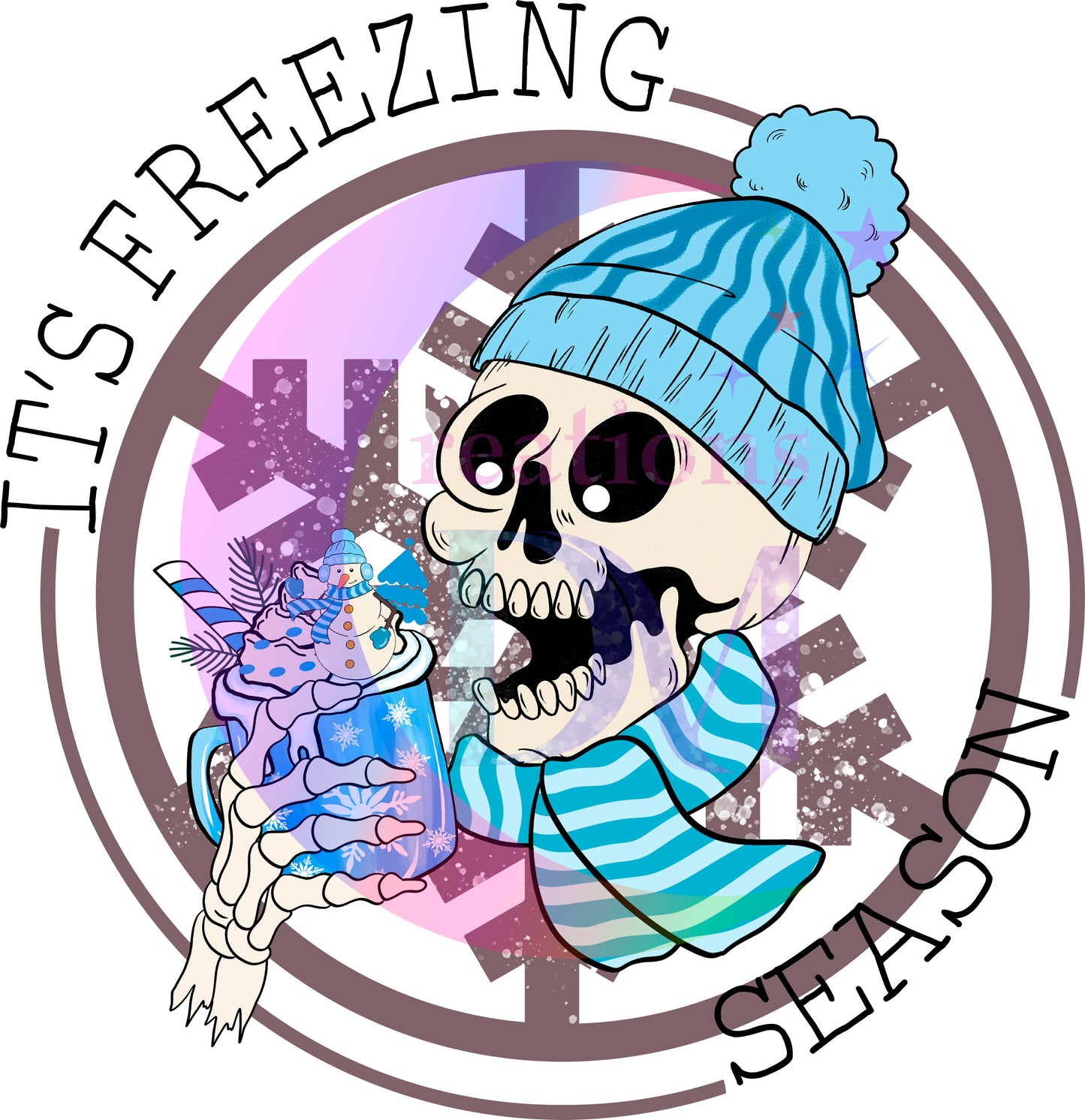 Christmas DTF - winter , blue skeleton with scarf