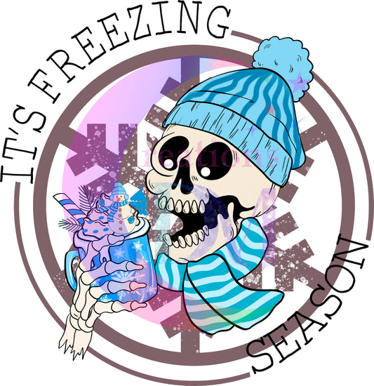 Christmas DTF - winter , blue skeleton with scarf