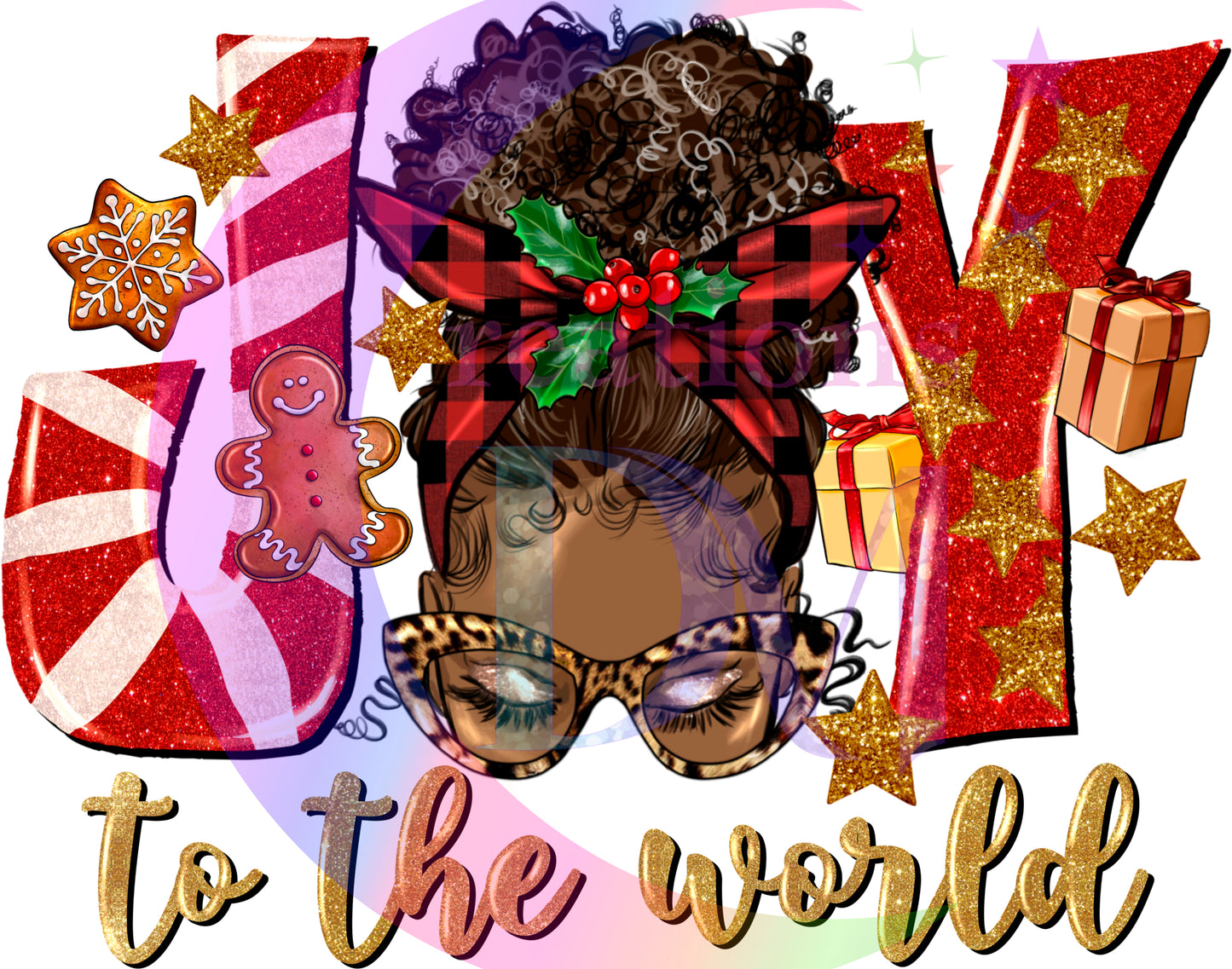 Christmas DTF -afro messy bun - joy to the world