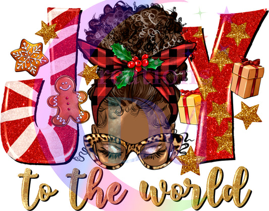 Christmas DTF -afro messy bun - joy to the world