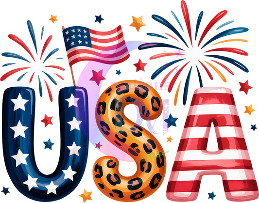 Fourth of July DTF - USA Leopard letter