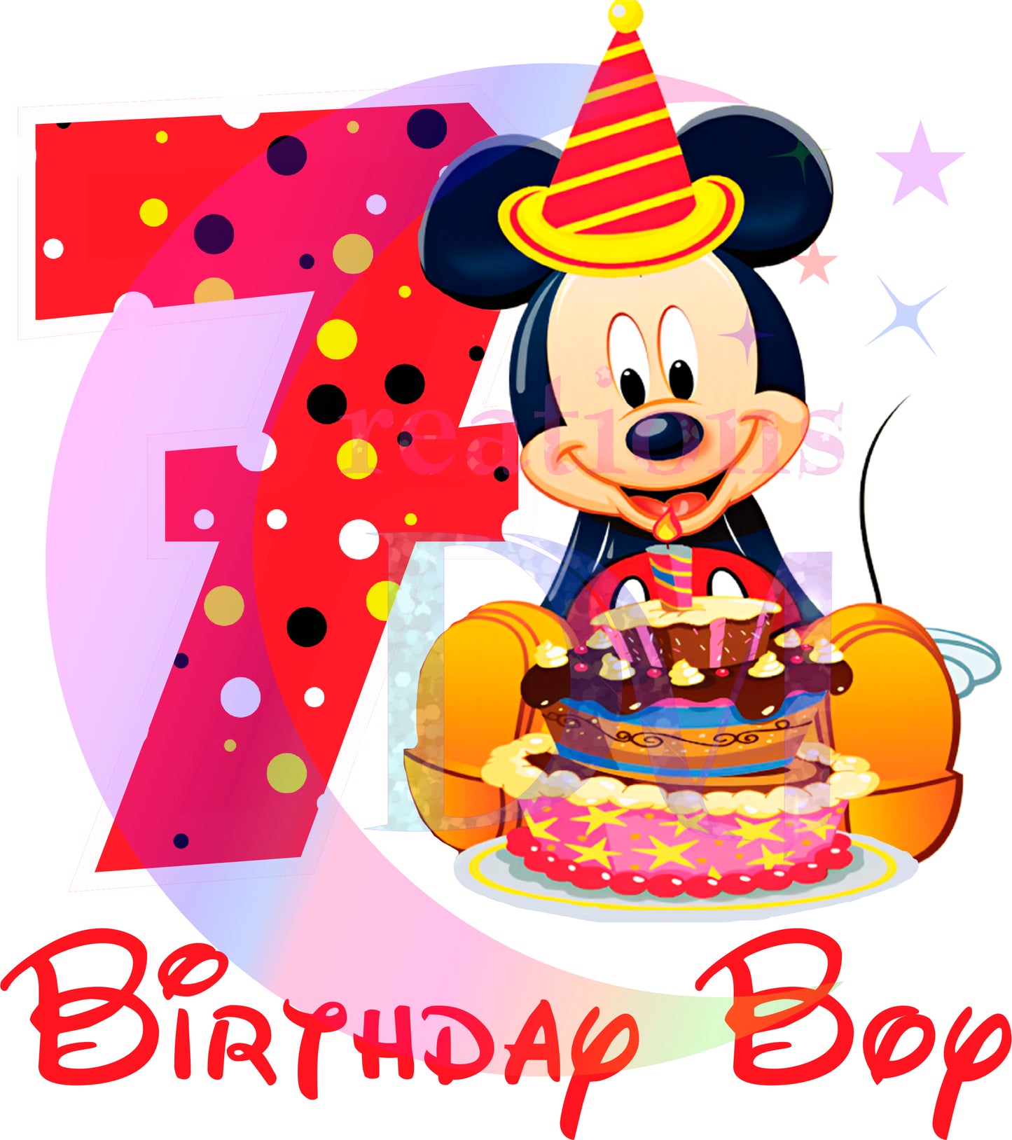 Happy birthday DTF - mickey mouse birthday boy red number 7