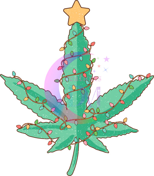 Christmas DTF - weed, Christmas lights and star