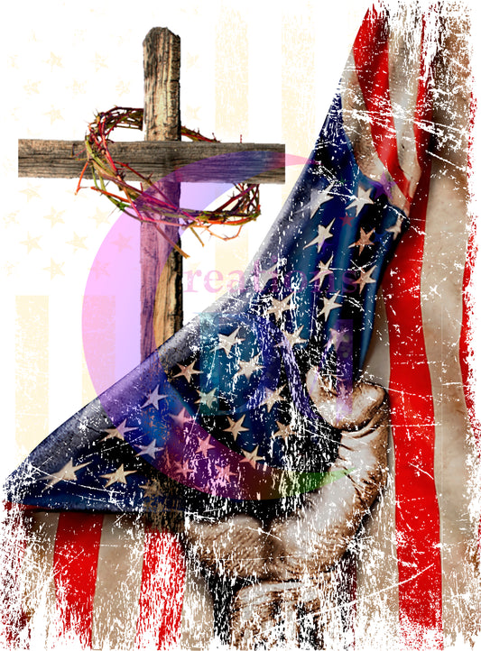 Fourth of July - cross with American flag