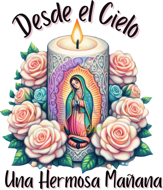 virgen de Guadalupe - desde el cielo una hermosa mañana , black , pink outline