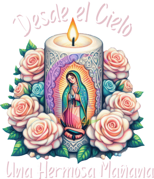 virgen de Guadalupe - desde el cielo una hermosa mañana , white , pink outline