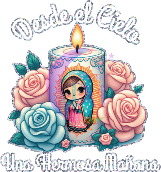 virgen de Guadalupe - desde el cielo una hermosa mañana , white , holographic outline