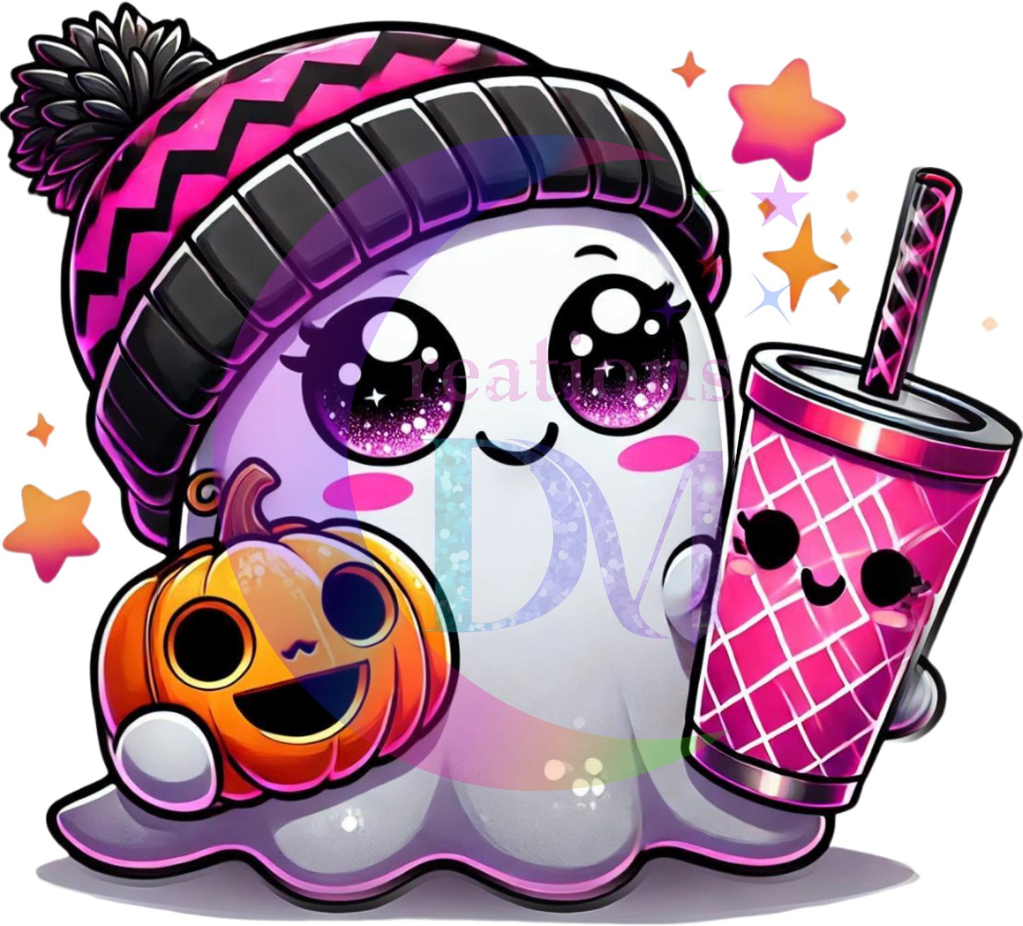 halloween DTF - ghost with black and pink beani