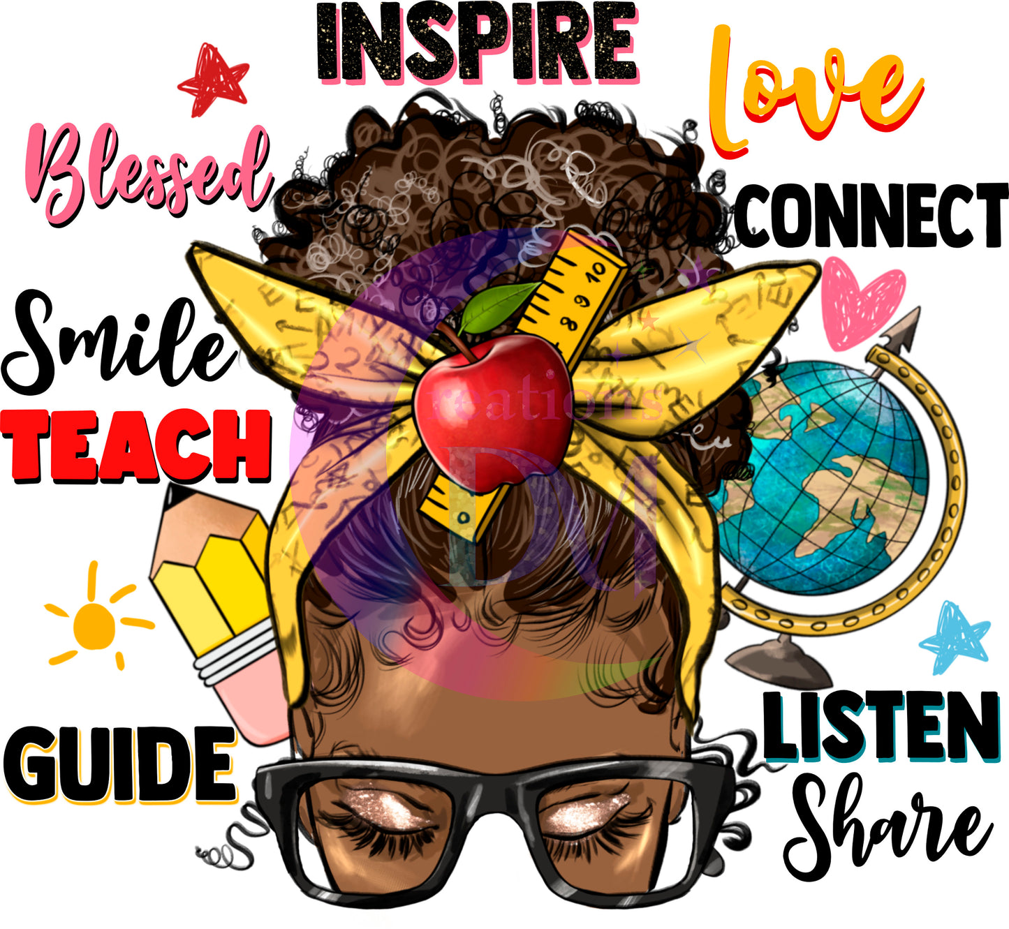 Teacher DTF - Afro messy teacher appreciation DTF