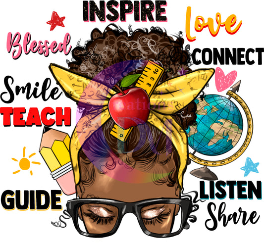 Teacher DTF - Afro messy teacher appreciation DTF