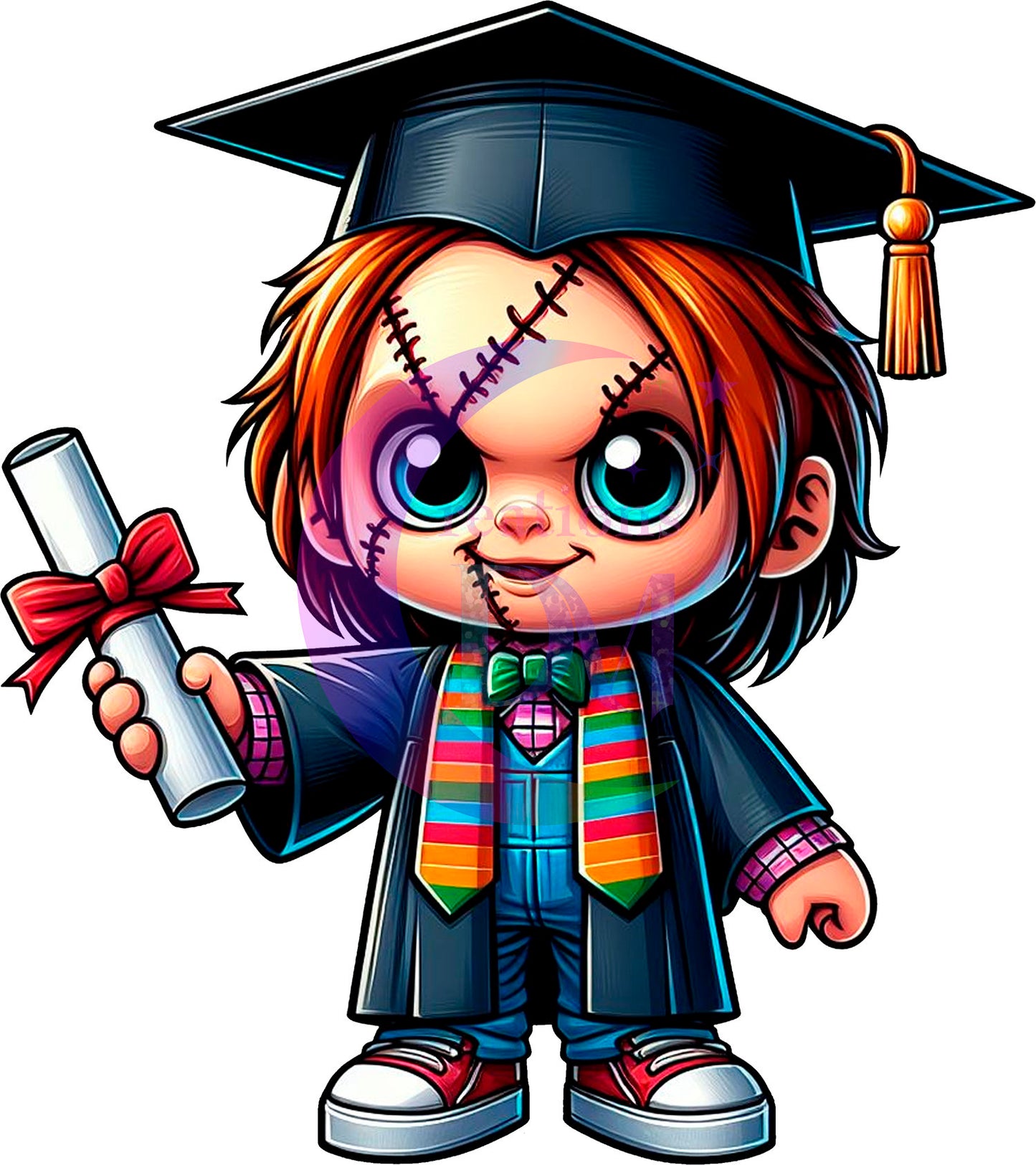 Graduation cartoon Spooky - Chucky graduation DTF 01