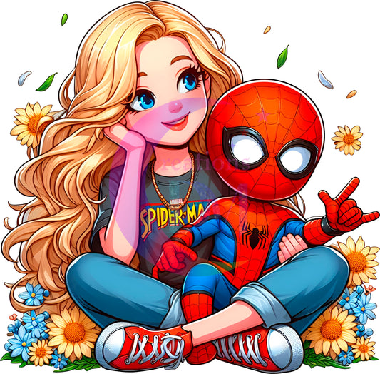 mothers day cartoon DTF - Spiderman mom and baby