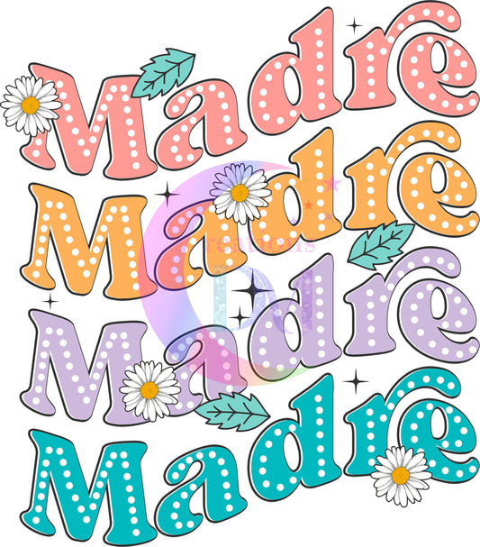 mothers day DTF - " madre x4 colorful " pink , orange , purple , blue "