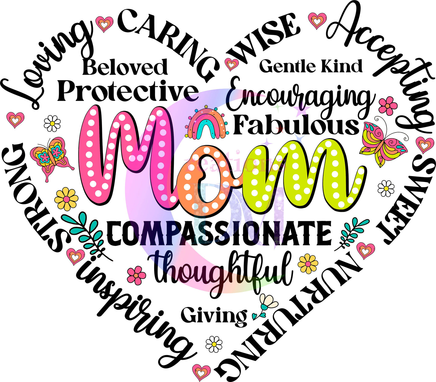 mothers day DTF - " mom with inspirational words inside of heart "