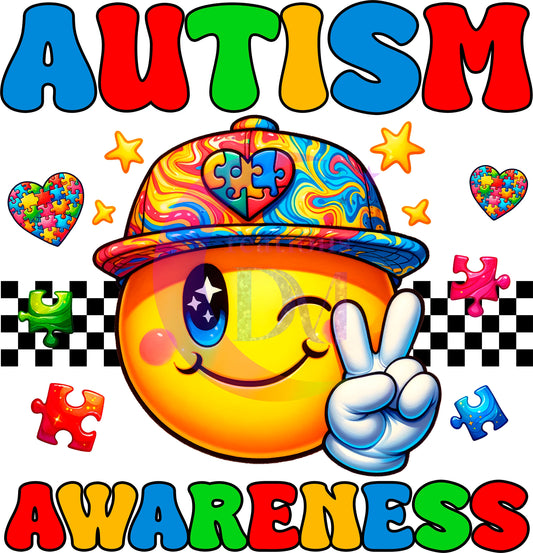 autism DTF - autism awareness smiley face with peace sign