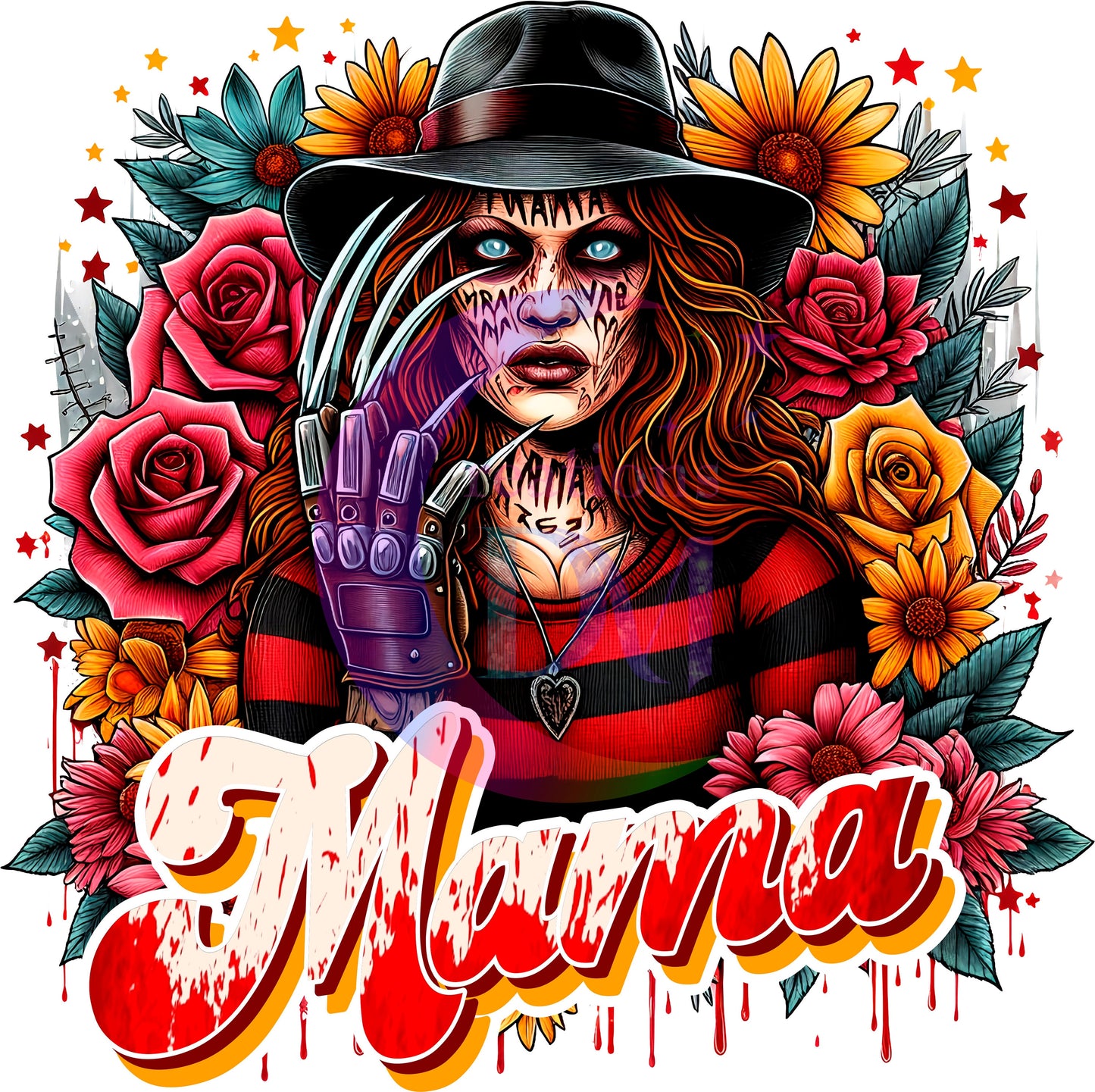 Mother's Day DTF personalization - Freddy Krueger "MAMA" flowers personalize add baby name