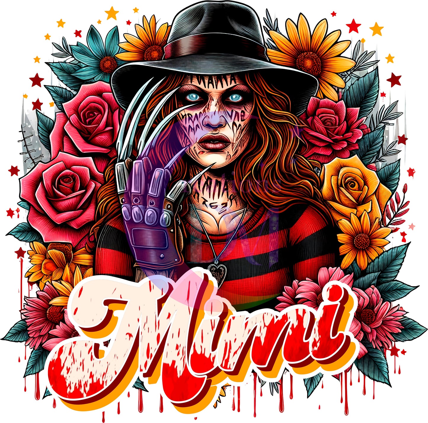 Mother's Day DTF personalization - Freddy Krueger "MIMI" flowers personalize add baby name
