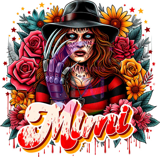 Mother's Day DTF personalization - Freddy Krueger "MIMI" flowers personalize add baby name