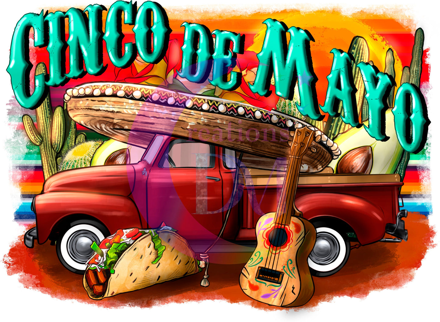 cinco de mayo DTF - cinco de mayo truck with with guitar and taco