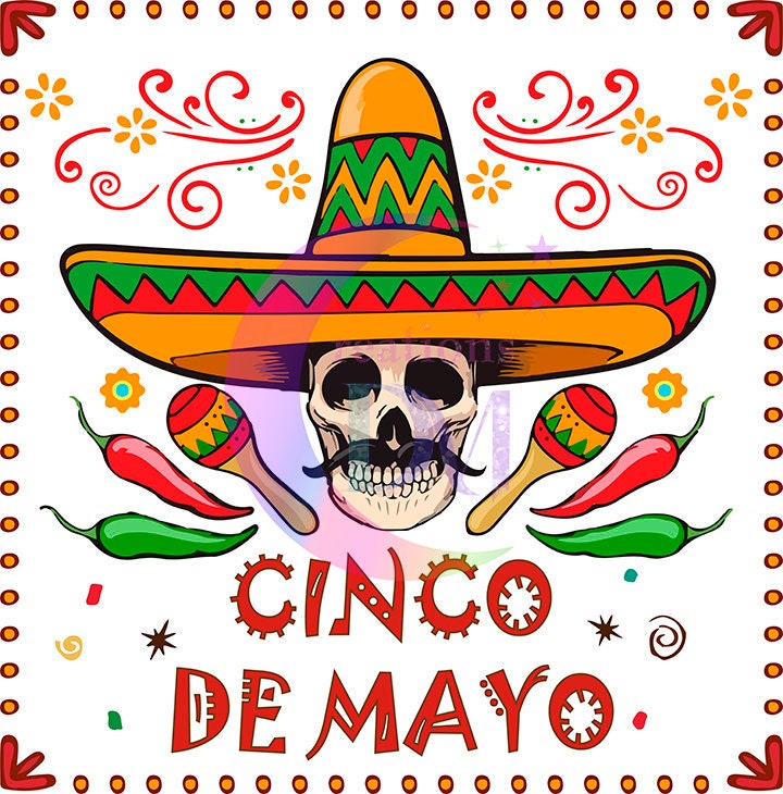 cinco de mayo DTF - cinco de mayo square with skeleton wearing a sombrero