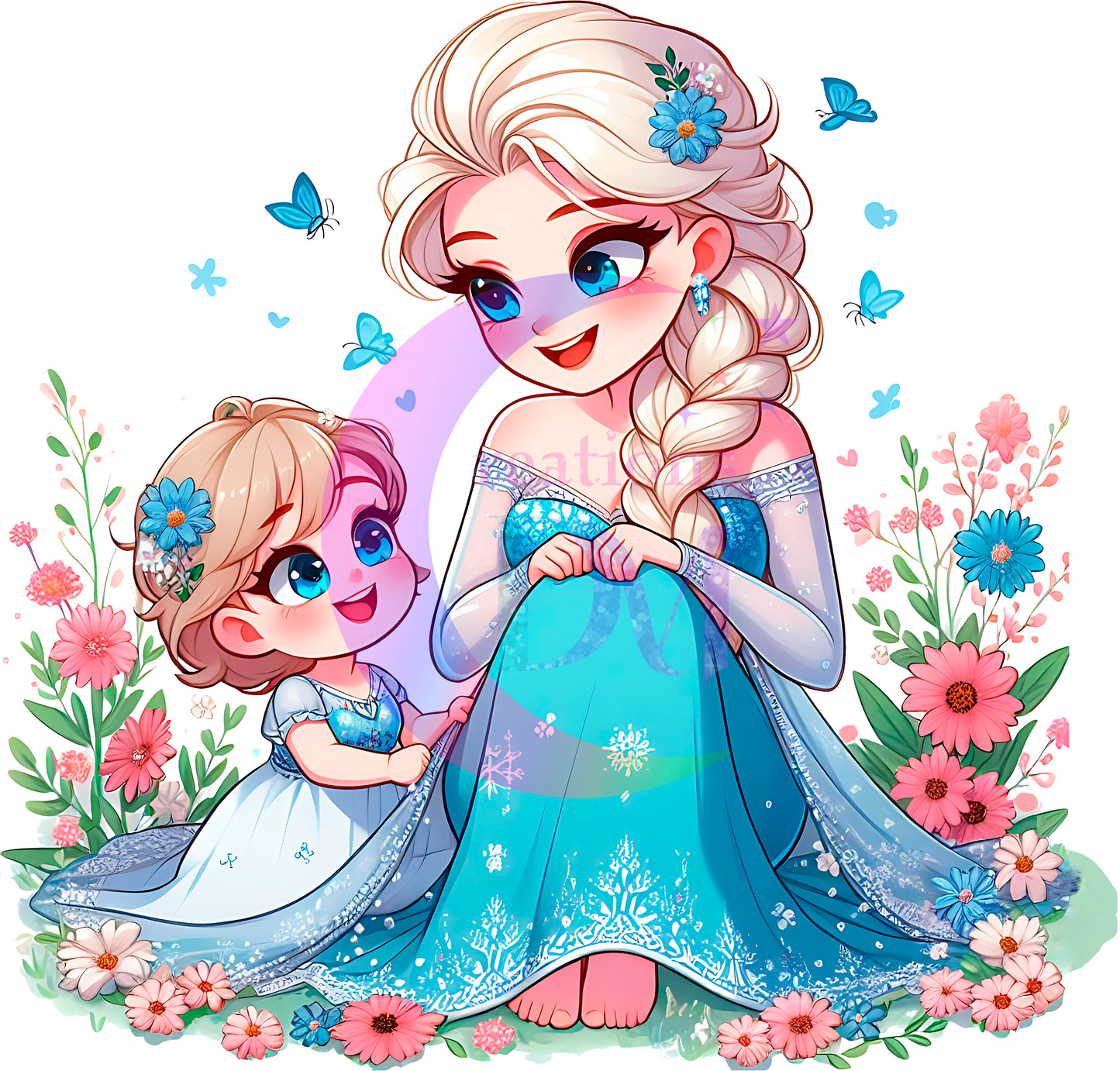 mothers day- Disney princess Elsa and daughter with flowers