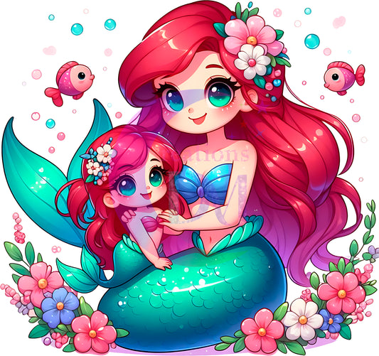 mothers day- Disney princess Ariel and daughter with flowers