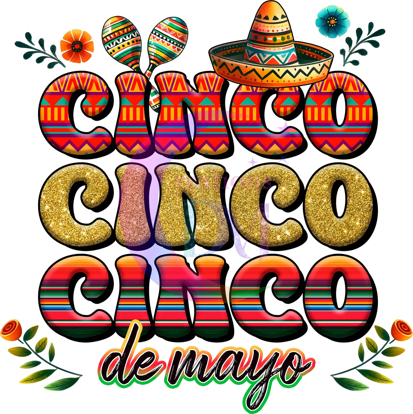 cinco de mayo DTF - cinco x3 de mayo glitter and Mexican sarape